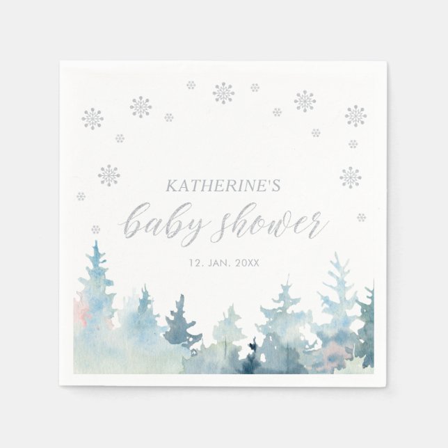 Serviette En Papier Papier Baby shower Silver Winter Wonderland Napkin (Devant)