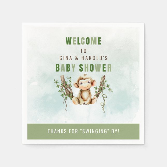 Serviette En Papier Papier Baby shower singe (Devant)