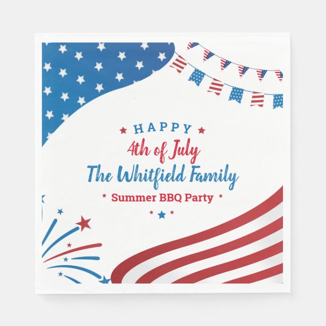 Serviette En Papier Papier BBQ Été 4 juillet Famille Personnalisé (Devant)