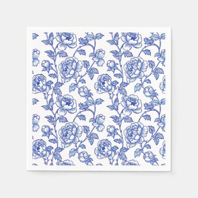 Serviette En Papier Papier bleu et blanc de style chinoiserie (Devant)