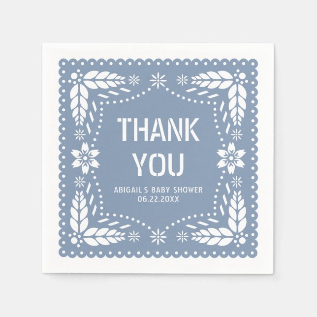 Serviette En Papier Papier bleu foncé picado Merci bébé garçon Douche (Devant)