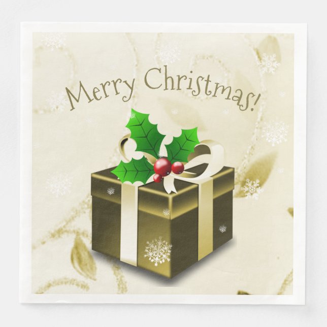 Serviette En Papier Papier cadeau de Noël or Napkin (Devant)