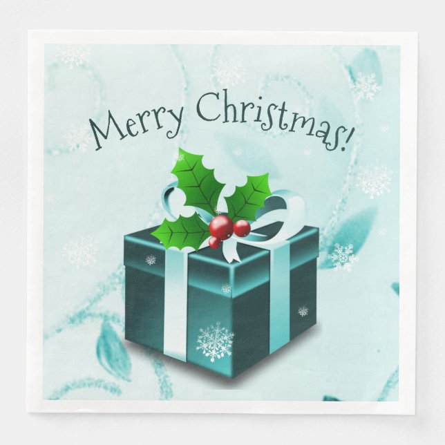Serviette En Papier Papier cadeau de Noël turquoise Napkin (Devant)