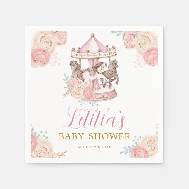 Serviette En Papier Papier carrousel magique rose et or Napkin (Devant)