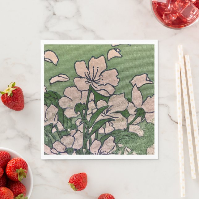 Serviette En Papier Papier Cascade en fleurs roses Napkin (En situation)
