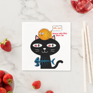Serviette En Papier Papier, Chat Noir, Dîner Kitten Poisson