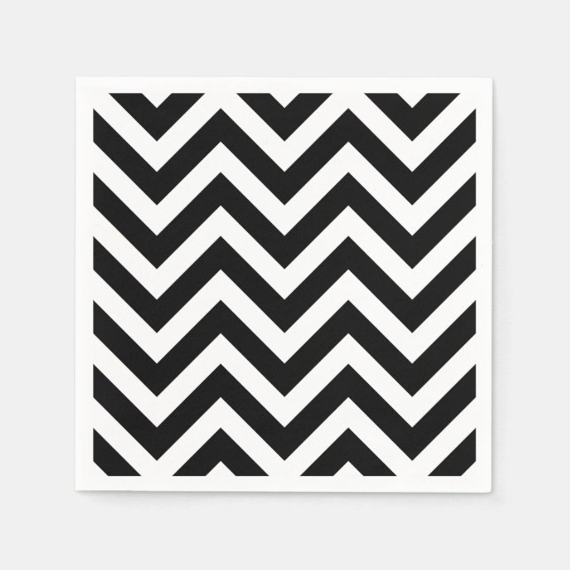 Serviette En Papier Papier Chevron Grandes Dimensions noir et blanc (Devant)