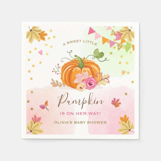 Serviette En Papier Papier citrouille Napkin Baby shower automne fille (Devant)