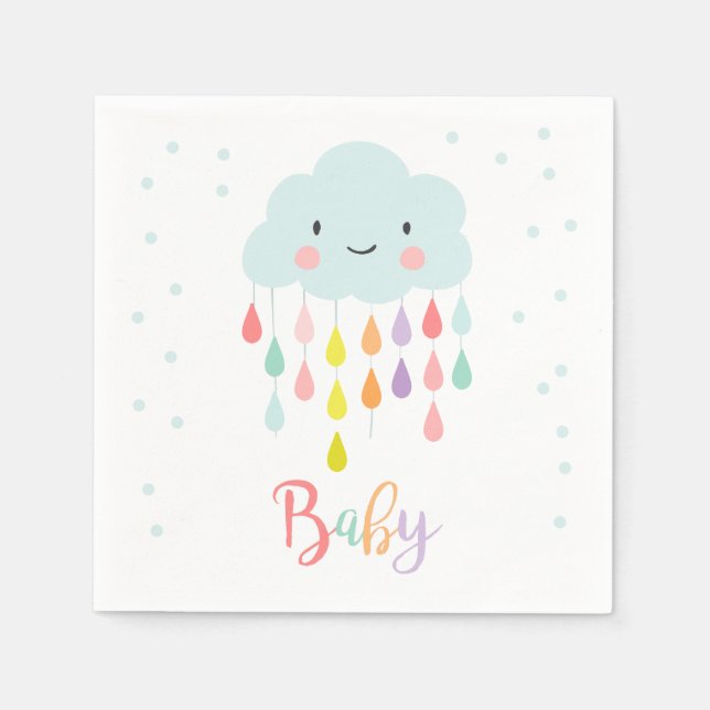 Serviette En Papier Papier Cloud Napkin Baby sprinkle Raindrops Douche (Devant)
