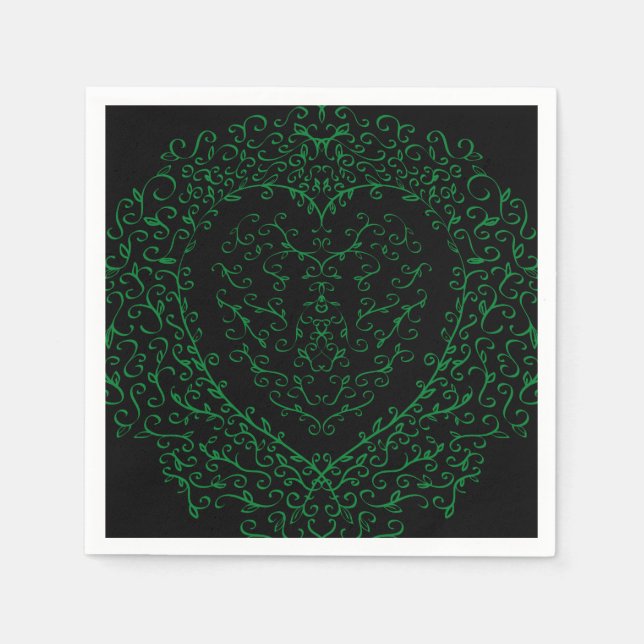 Serviette En Papier Papier coeur gothique Napkin vert et noir 3 (Devant)