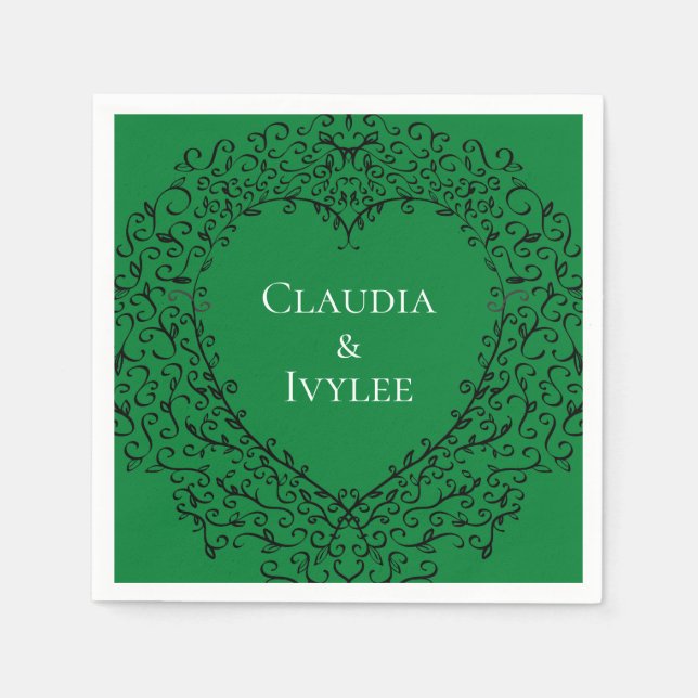 Serviette En Papier Papier coeur gothique Napkin vert & noir 1 (Devant)