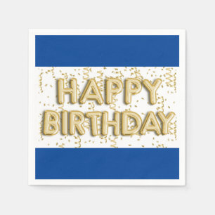 Serviette En Papier Papier d'anniversaire bleu et or joyeux Napkin