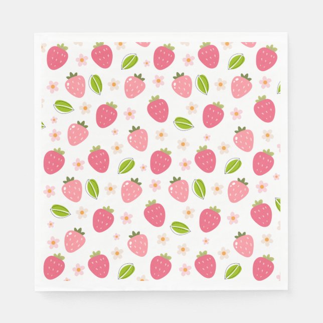 Serviette En Papier Papier d'anniversaire de fraise Napkin (Devant)