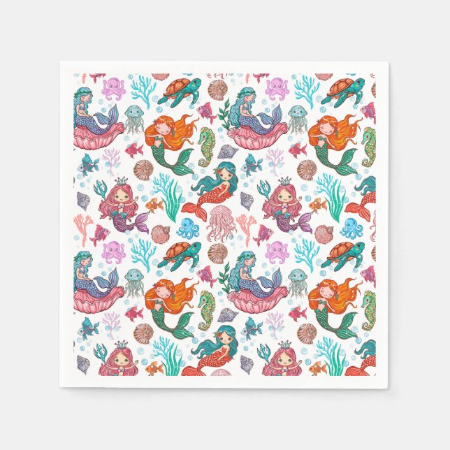Serviette En Papier Papier d'anniversaire de petite sirène Napkin (Devant)