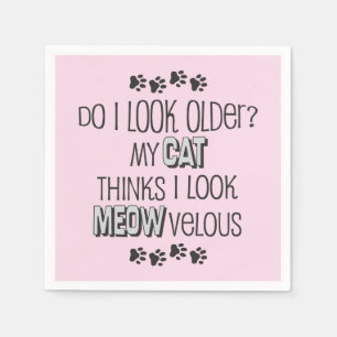 Serviette En Papier Papier d'anniversaire Pink drôle thème chat servie