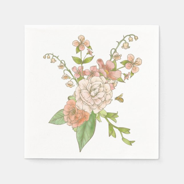 Serviette En Papier Papier d'aquarelle rose Bouquet de printemps (Devant)