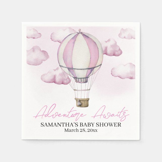 Serviette En Papier Papier de Baby shower à air chaud rose Napkin (Devant)