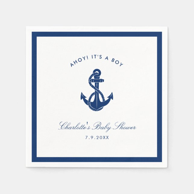 Serviette En Papier Papier de Baby shower Ancre bleu marine (Devant)