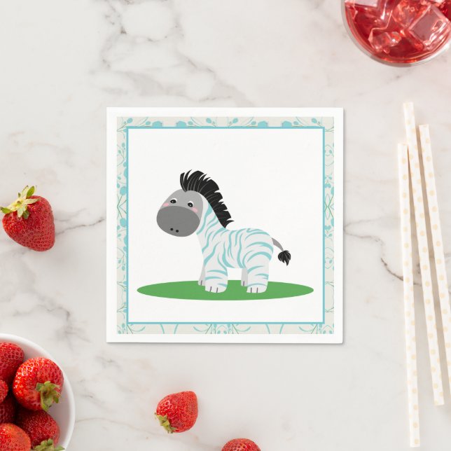 Serviette En Papier Papier de Baby shower bleu Zebra (En situation)