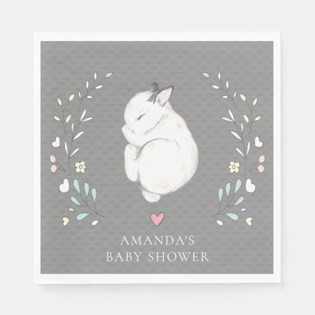 Serviette En Papier Papier de Baby shower de lapin couché (Devant)