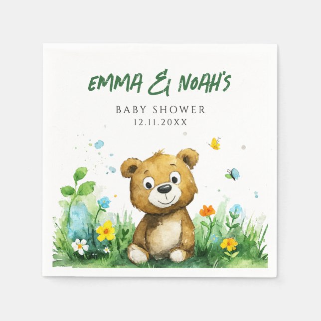 Serviette En Papier Papier de Baby shower d'ours en bois (Devant)