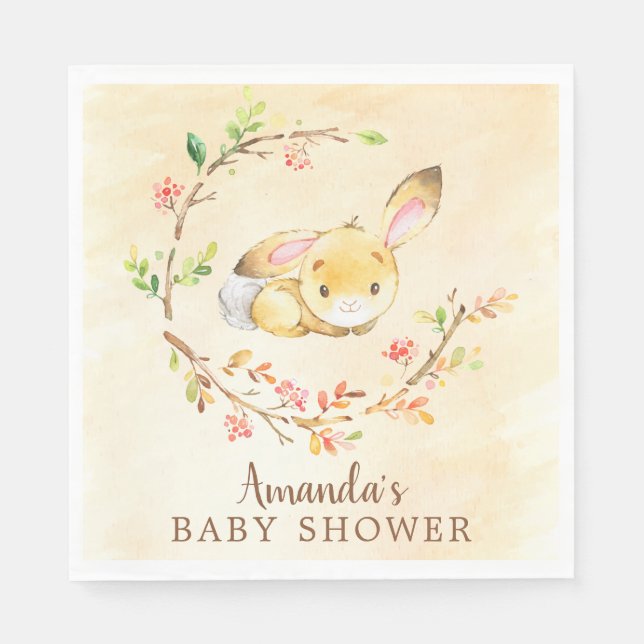 Serviette En Papier Papier de Baby shower neutre de lapin doux (Devant)