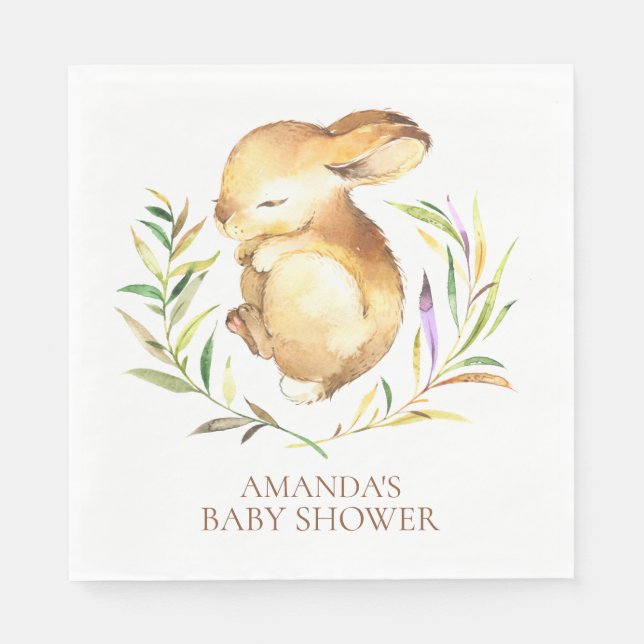 Serviette En Papier Papier de Baby shower Neutre Petit Lapin (Devant)