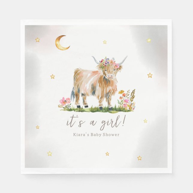 Serviette En Papier Papier de Baby shower pour fille de vache Highland (Devant)