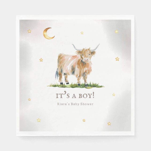 Serviette En Papier Papier de Baby shower pour vache Highland (Devant)