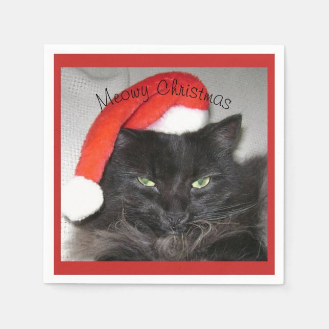 Serviette En Papier Papier de chat de Noël Napkin (Devant)