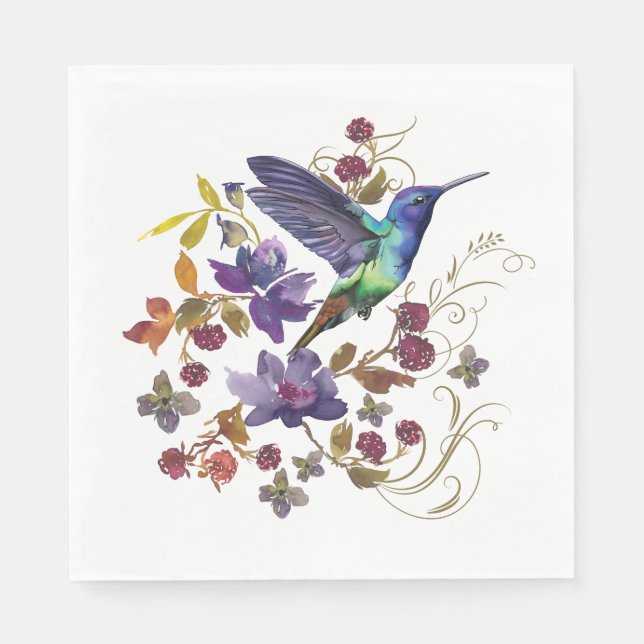 Serviette En Papier Papier de colibri et de baies Napkin (Devant)
