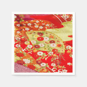 Serviette En Papier Papier de découpage en or rouge japonais Kimono fl