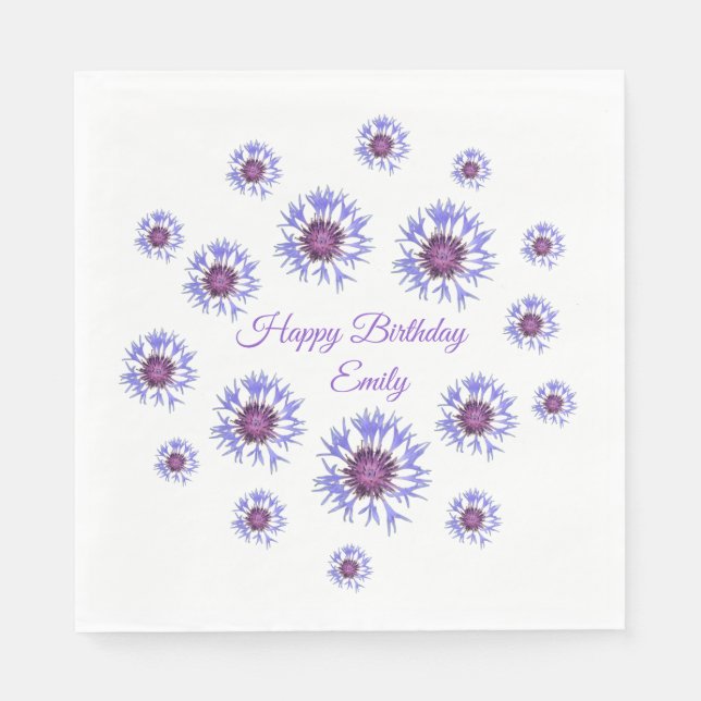 Serviette En Papier Papier de fête d'anniversaire bleu floral (Devant)