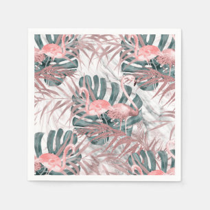 Serviette En Papier Papier de fête Rose Gold Tropical Flamingos Feuill