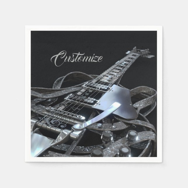 Serviette En Papier Papier de guitare électrique gris argent (Devant)