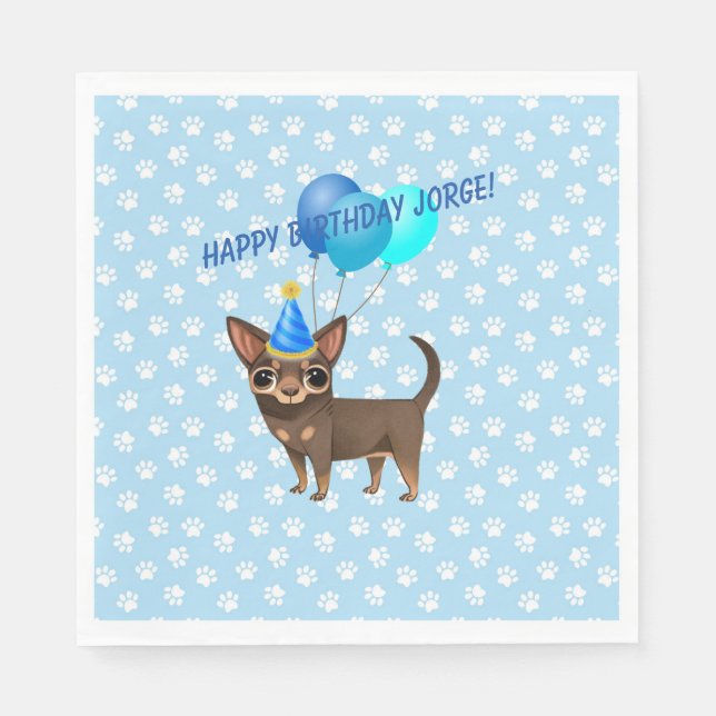 Serviette En Papier Papier de la partie Blue Chihuahua (Devant)