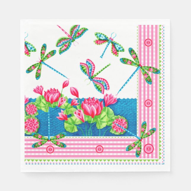 Serviette En Papier Papier de libellules et de lys Napkin (Devant)