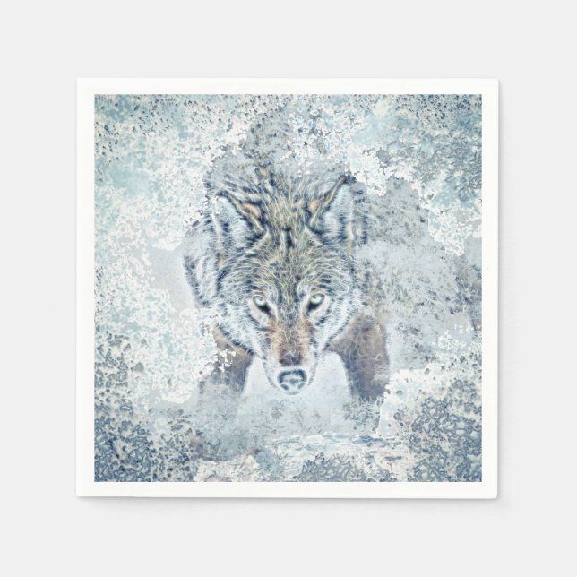 Serviette En Papier Papier de Loup de Neige Napkin (Devant)