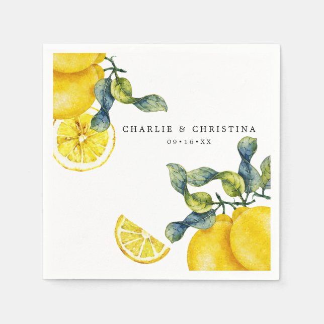 Serviette En Papier Papier de mariage au citron aquarelle (Devant)