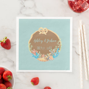 Serviette En Papier Papier de mariage bleu et Brown Retro Beach