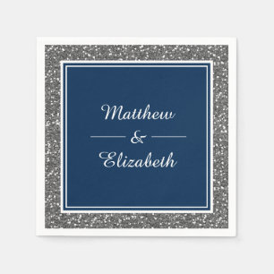 Serviette En Papier Papier de mariage bleu marine pailleté argent faux