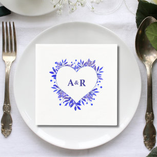 Serviette En Papier Papier de mariage botanique bleu personnalisé
