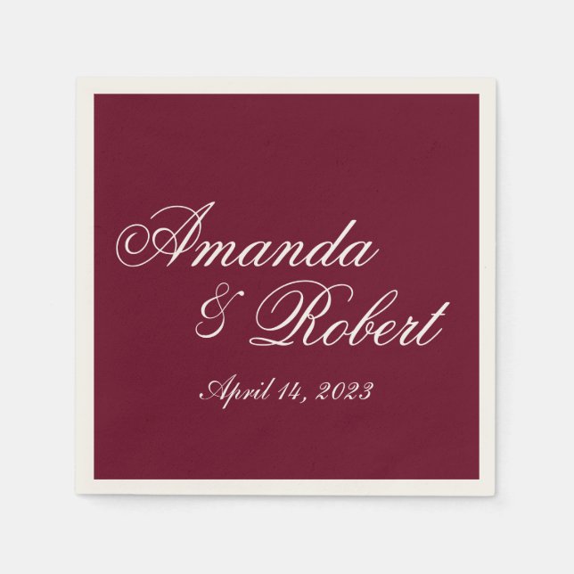 Serviette En Papier Papier de mariage classique Bourgogne personnalisé (Devant)