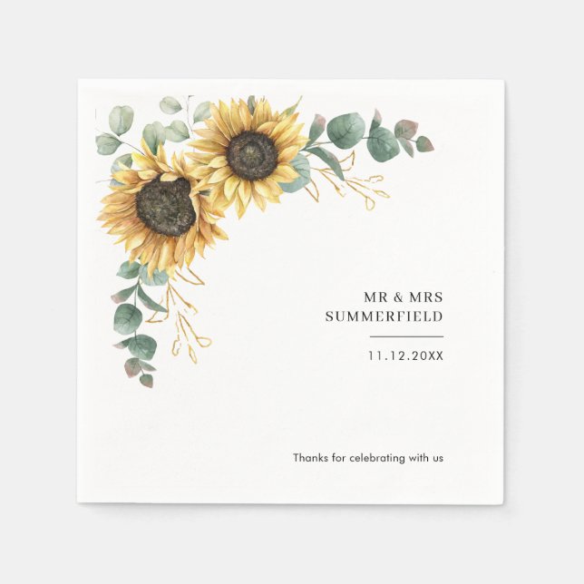 Serviette En Papier Papier de mariage floral eucalyptus tournesol (Devant)