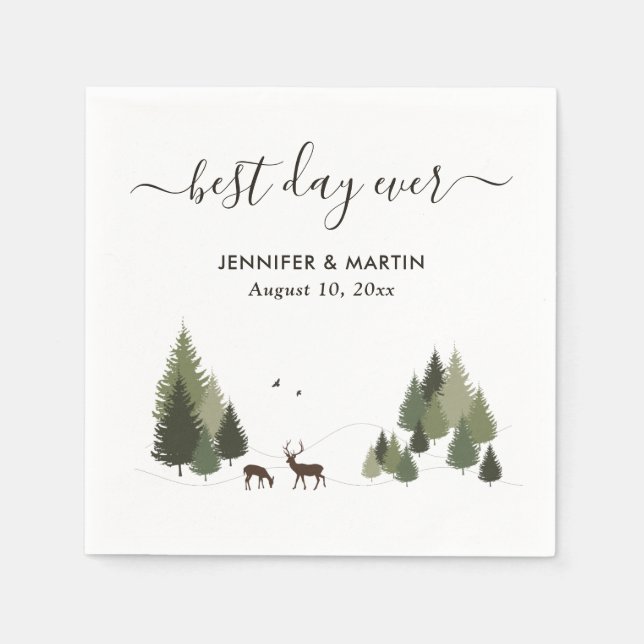Serviette En Papier Papier de Mariage Rustique Doe et Buck Forest (Devant)