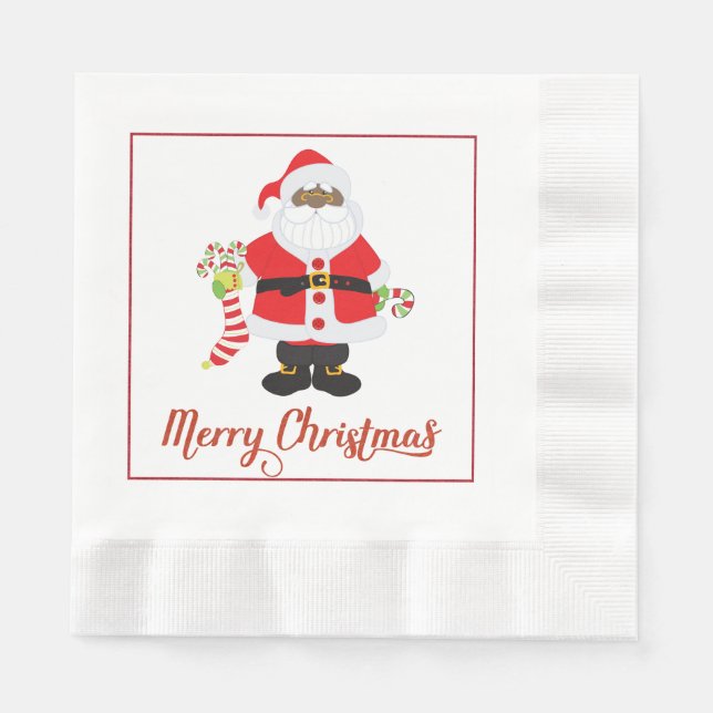 Serviette En Papier Papier de Noël afro-américain du Père Noël Napki (Devant)