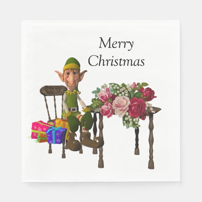Serviette En Papier Papier de Noël, Joyeux Noël, Elfe (Devant)