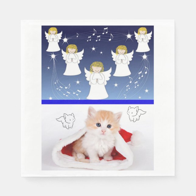 Serviette En Papier Papier de Noël, Joyeux Noël, Kitten (Devant)