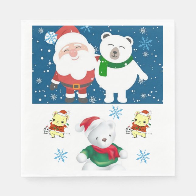 Serviette En Papier Papier de Noël, Joyeux Noël, Ours (Devant)