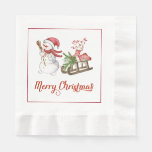 Serviette En Papier Papier de Noël Snowman et Sled